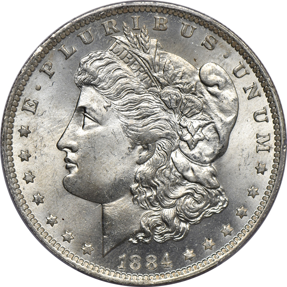 Seven certified Morgan silver dollars