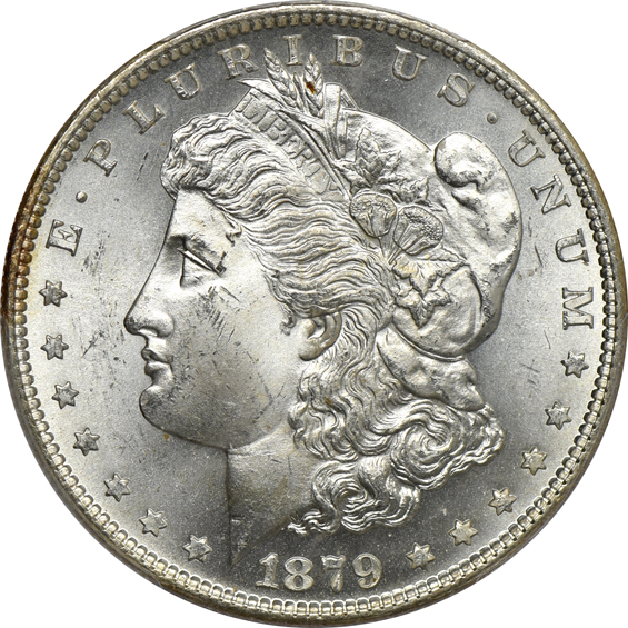 Seven certified Morgan silver dollars