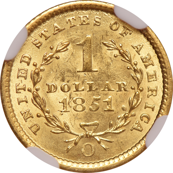1851-O MS-62, 1853 MS-61, and an 1854 Type 1 MS-63, all NGC