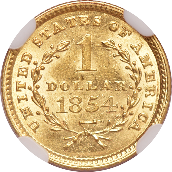 1851-O MS-62, 1853 MS-61, and an 1854 Type 1 MS-63, all NGC