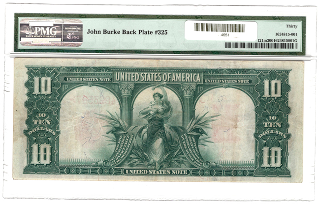 1901 $10 Bison Fr# 121m Mule - PMG VF-30 John Burke Back Plate #325