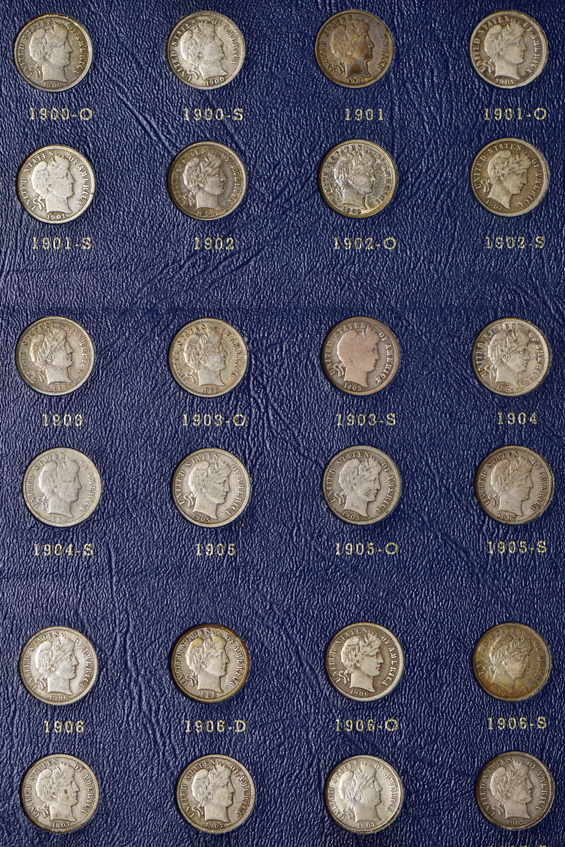 Complete collection of Barber dimes in a Whitman 9412 album
