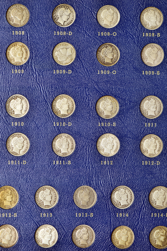 Complete collection of Barber dimes in a Whitman 9412 album