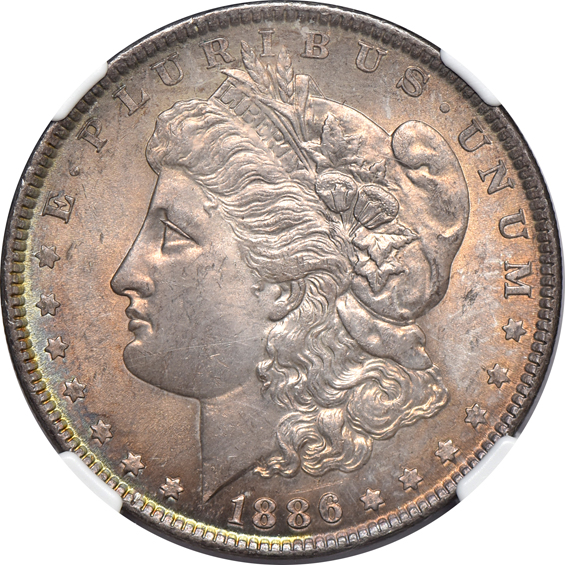 Four Morgan silver dollars, all CAC