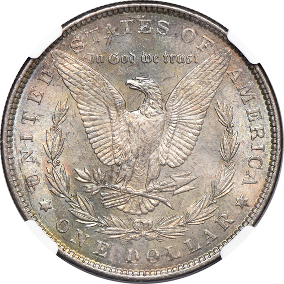Four Morgan silver dollars, all CAC