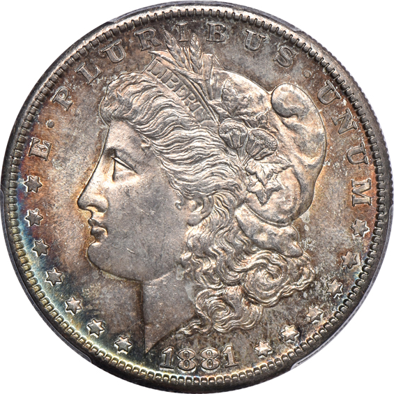 Four Morgan silver dollars, all CAC