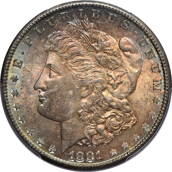 Four Morgan silver dollars, all CAC