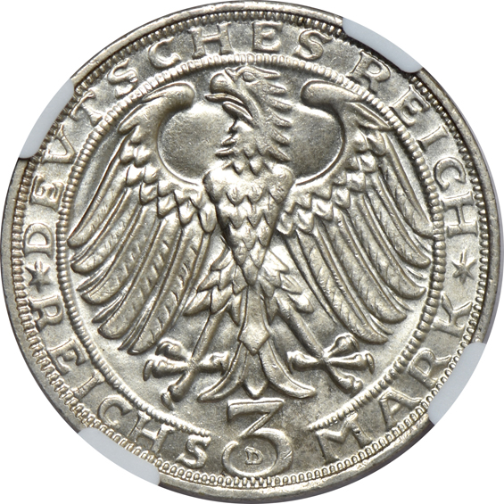 Germany - 1928-D 3 mark- Albrecht Durer NGC MS-66