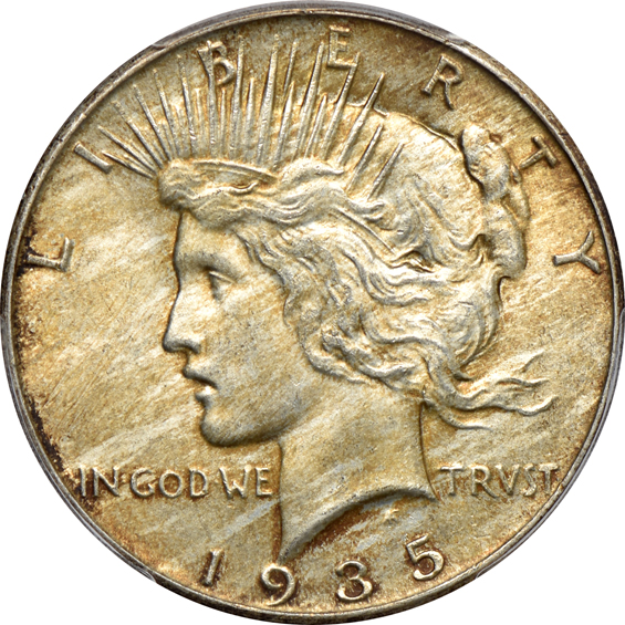 1934-S AU-55, 1935 MS-63, and a 1935-S MS-63, all PCGS