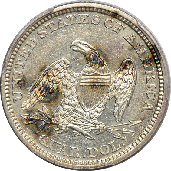 1853 with Arrows Liberty Seated dime AU-55, 1861 Liberty Seated quarter AU-55, and an 1882 Shield nickel MS-62, all PCGS