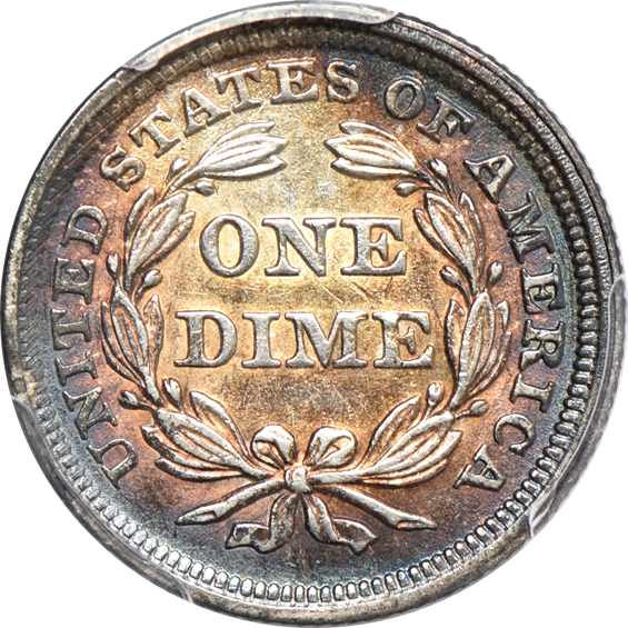 1853 with Arrows Liberty Seated dime AU-55, 1861 Liberty Seated quarter AU-55, and an 1882 Shield nickel MS-62, all PCGS