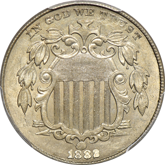 1853 with Arrows Liberty Seated dime AU-55, 1861 Liberty Seated quarter AU-55, and an 1882 Shield nickel MS-62, all PCGS