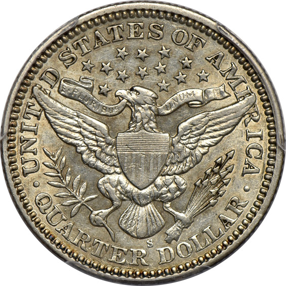 Four Barber quarters certified AU details/cleaned by PCGS