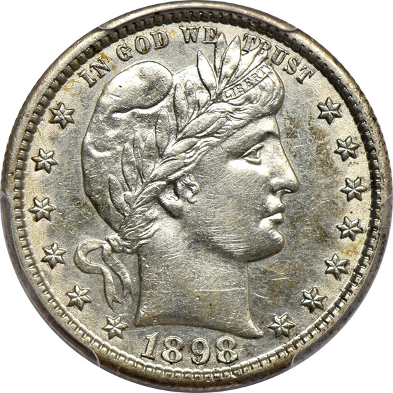 Four Barber quarters certified AU details/cleaned by PCGS