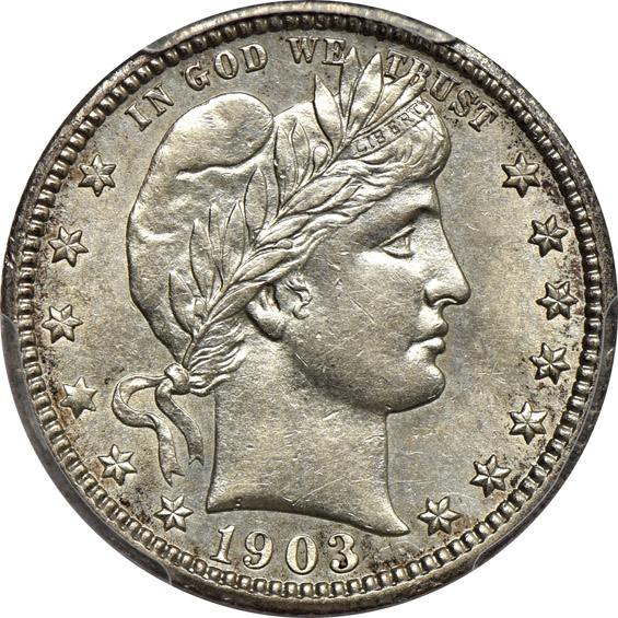 Four Barber quarters certified AU details/cleaned by PCGS