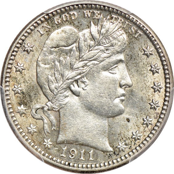 Ten Barber quarters certified AU by PCGS