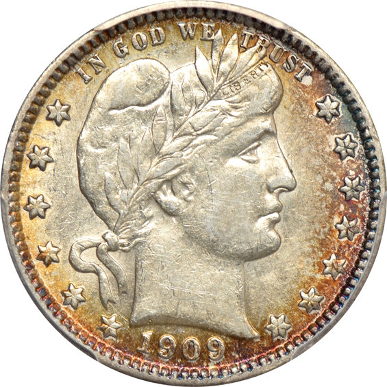 Ten Barber quarters certified AU by PCGS
