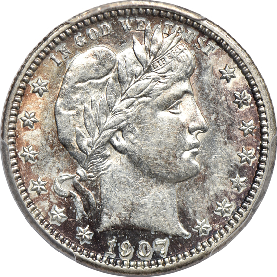Ten Barber quarters certified AU by PCGS