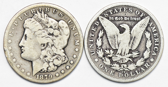 Six Carson City Morgan silver dollars, as described