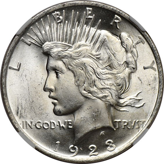 Fourteen 1923 Peace dollars certified by NGC