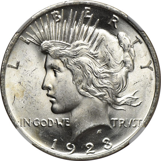 Fourteen 1923 Peace dollars certified by NGC