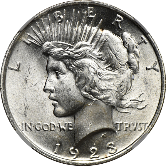 Fourteen 1923 Peace dollars certified by NGC
