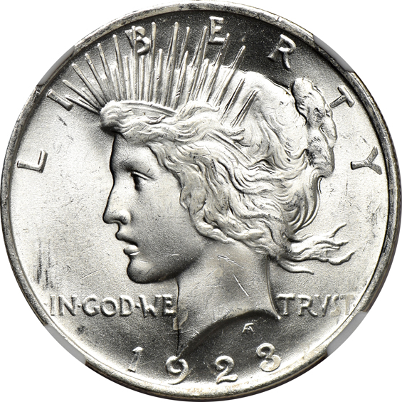 Fourteen 1923 Peace dollars certified by NGC