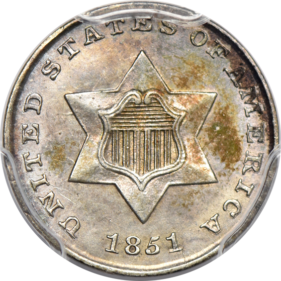 1851 three-cent silver and 1898 Barber quarter, both PCGS MS-63