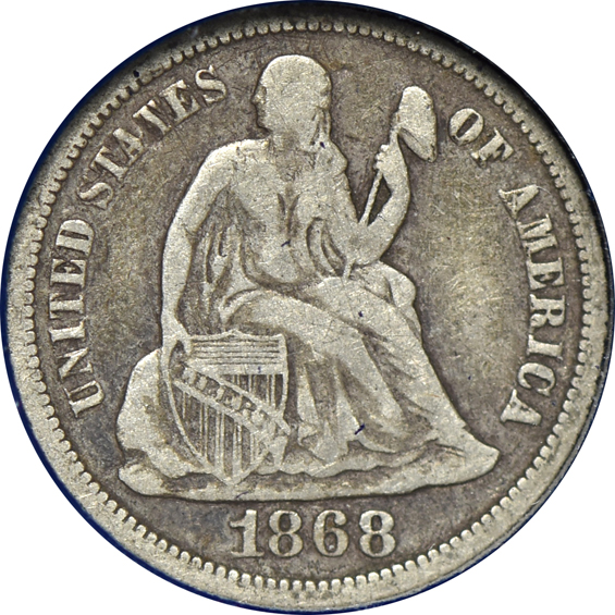 Collection of forty-four different Liberty Seated dimes in a Whitman 9437 album
