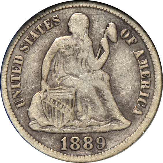 Collection of forty-four different Liberty Seated dimes in a Whitman 9437 album