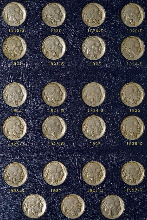 Two nearly complete collections of Buffalo Nickels, 126 pieces, in two Whitman 9408 albums