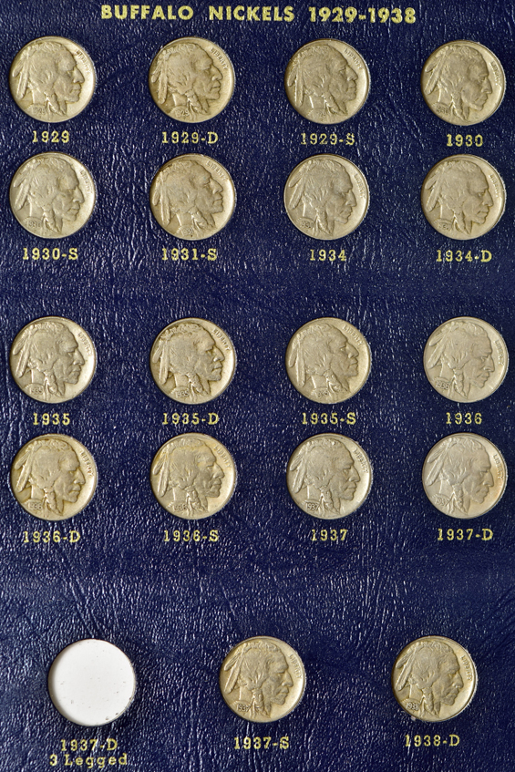 Two nearly complete collections of Buffalo Nickels, 126 pieces, in two Whitman 9408 albums