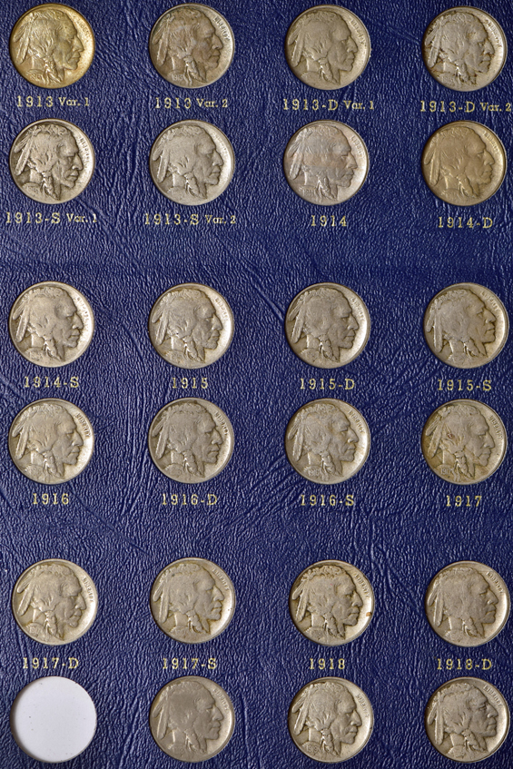 Two nearly complete collections of Buffalo Nickels, 126 pieces, in two Whitman 9408 albums