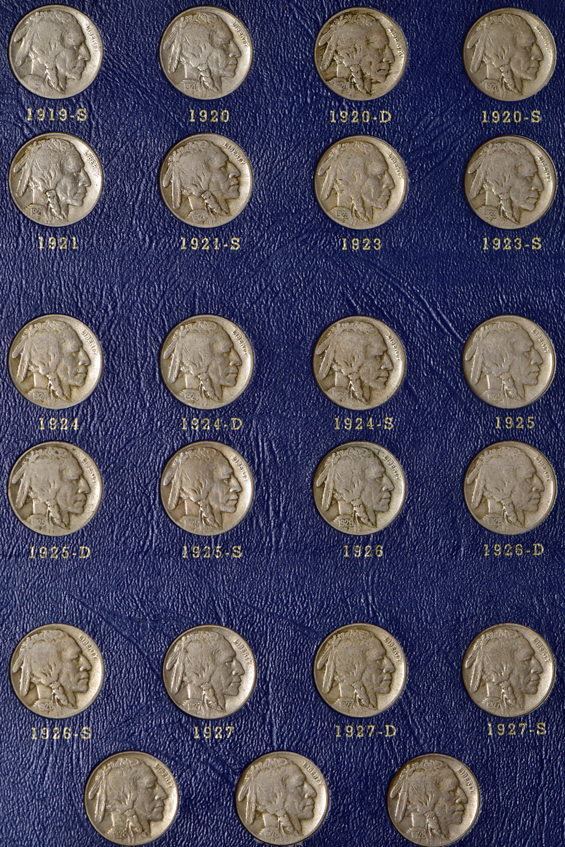 Two nearly complete collections of Buffalo Nickels, 126 pieces, in two Whitman 9408 albums