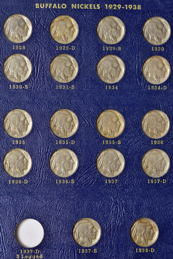 Two nearly complete collections of Buffalo Nickels, 126 pieces, in two Whitman 9408 albums