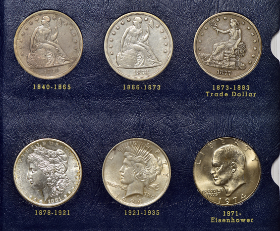 Collection of 57 US Large Type coins in three Whitman albums