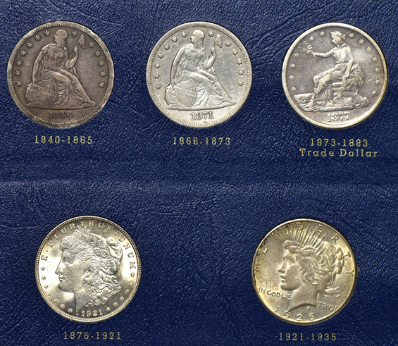 Collection of 57 US Large Type coins in three Whitman albums