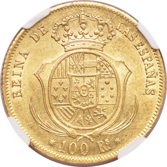 Spain - 1835-M Cr 80 reale PCGS VF-30, and an 1859 Seville 10 reale NGC AU-55