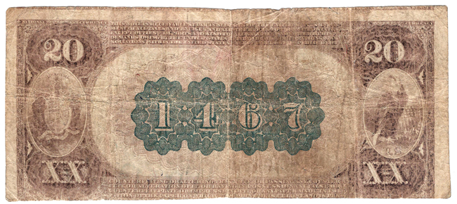 1882 $20 Brown Back - Columbia, MO Charter #1467 - VG