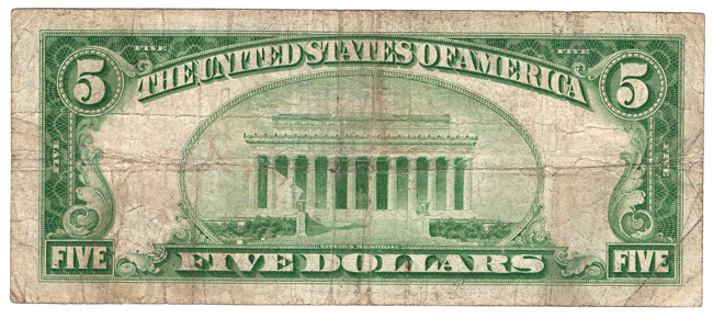 1929 $5 Type 1 - Reno, NV Charter #8424 - F