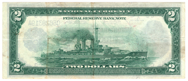 1918 $2 Philadelphia Battleship Fr# 756 - VF