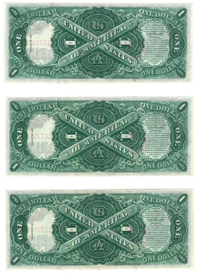 Run of three 1917 $1 Fr# 38 - AU