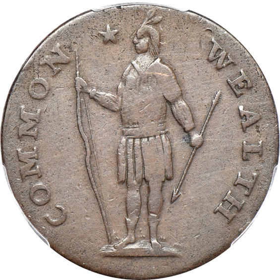 1788 Massachusetts cent VF-20, 1837 Feuchtwanger cents AU-55 and MS-62, and an 1875-CC Trade dollar VF/cleaned, all PCGS