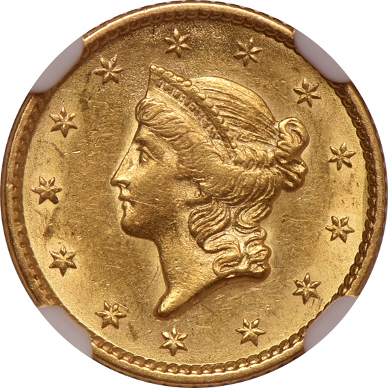 Four gold dollars certified by NGC