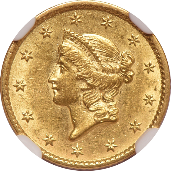 Four gold dollars certified by NGC