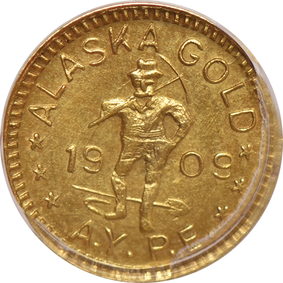 1909 Alaska Yukon Pacific Exposition three-piece gold set, all PCGS, with original box