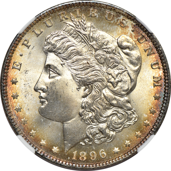 1890-O MS-64, and an 1896 MS-66, both NGC CAC