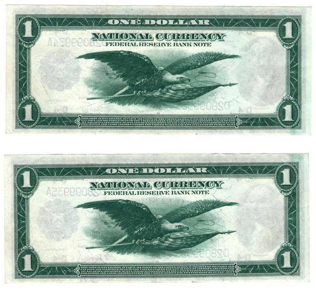 Sequential pair of 1918 $1 Cleveland Fr# 720 - AU