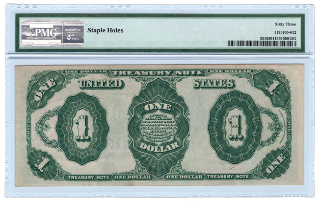 1891 $1 Fr# 351 - PMG ChCU-63/staple holes