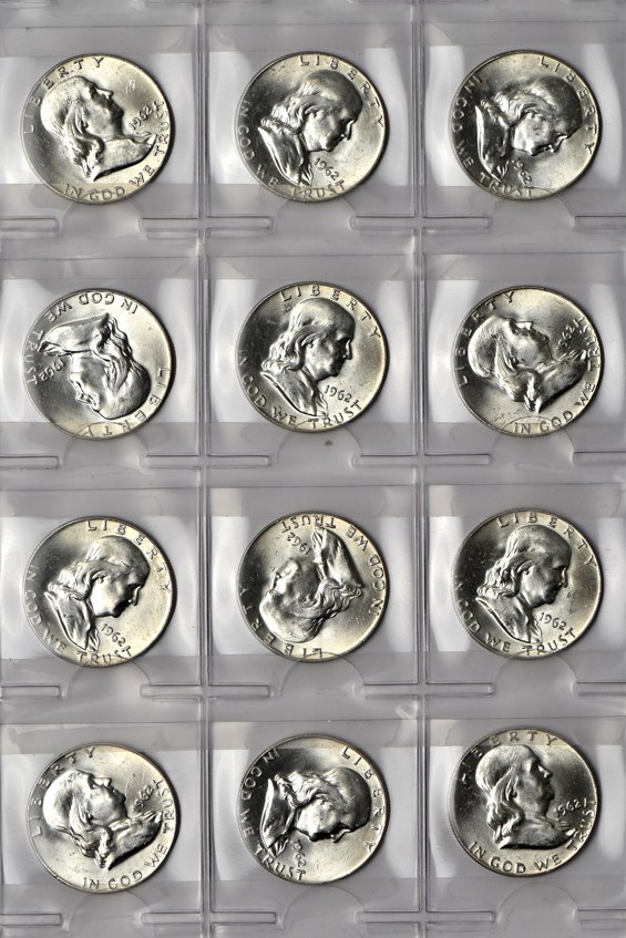 Two hundred twenty BU Franklin half-dollars